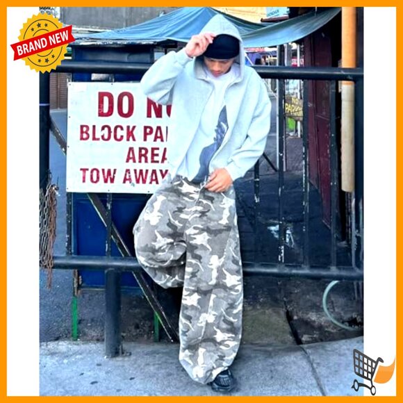 Vintage Camo Barrel Jeans Wide Leg Denim Pants Military Cargo Style - Picture 5 of 7